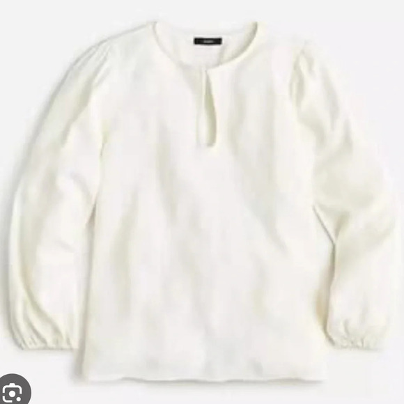 J.Crew NWT Puff-Sleeve Satin-Back Crepe Top - Ivory Size PXS - Picture 2 of 2